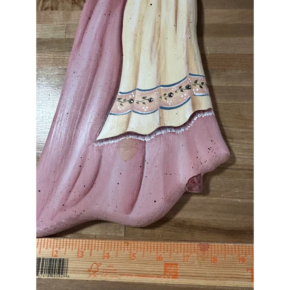 Large Country Folk Art Girl Wall Hanging Heart Bonnet Pink Cottagecore Decor 21” - Picture 5 of 5